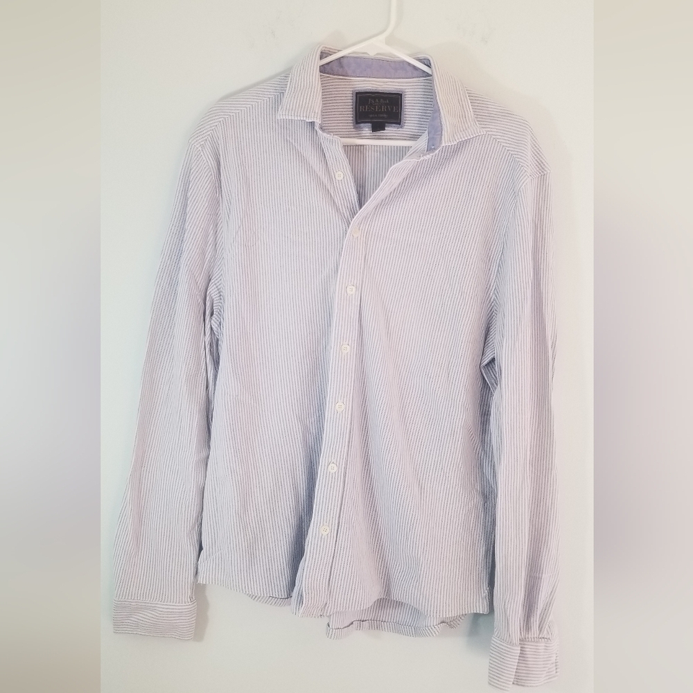 Jos. A. Bank Reserve Button Down Collared Pinstripe Shirt Business Casual Size L